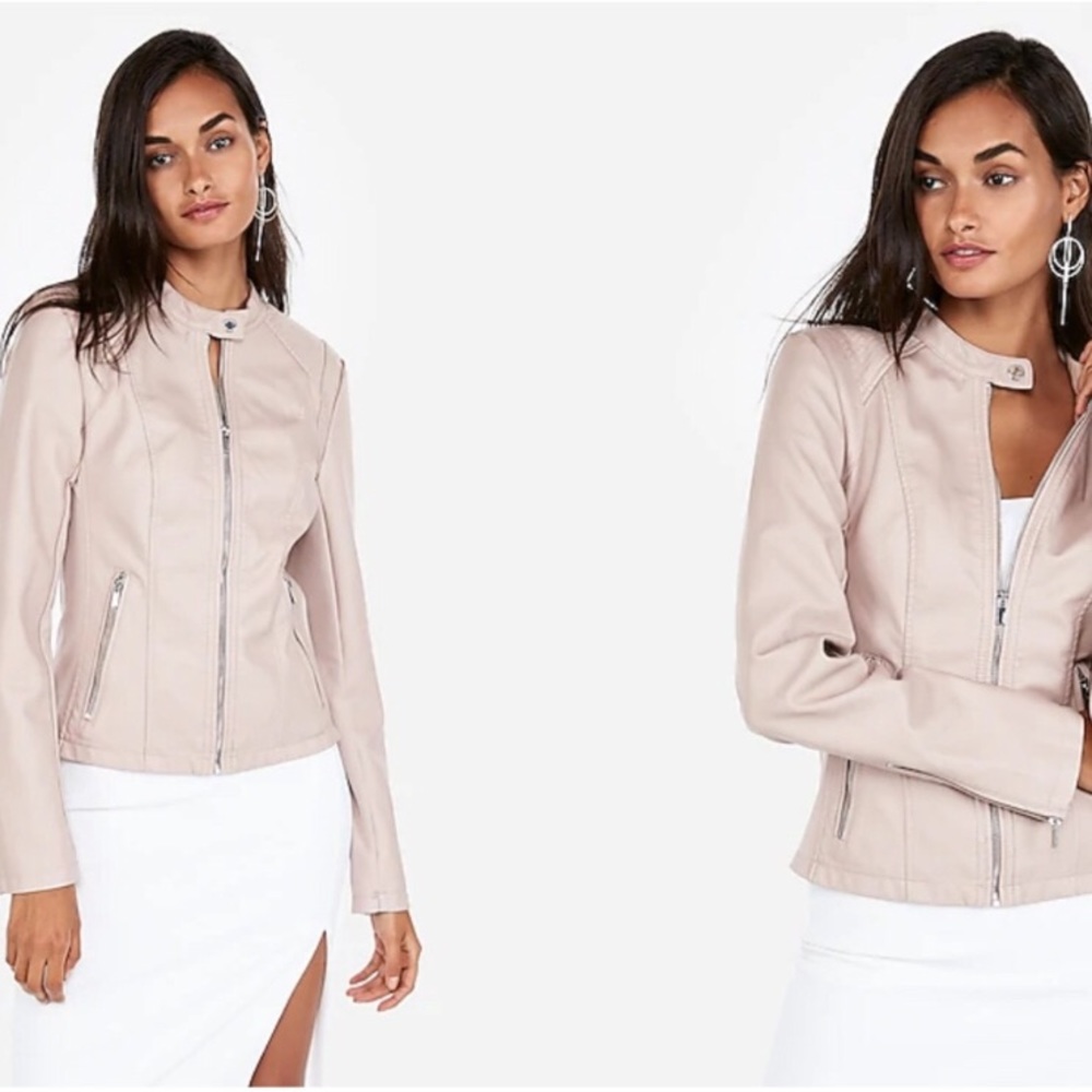 Express Faux Leather Moto Jacket in Blush Pink